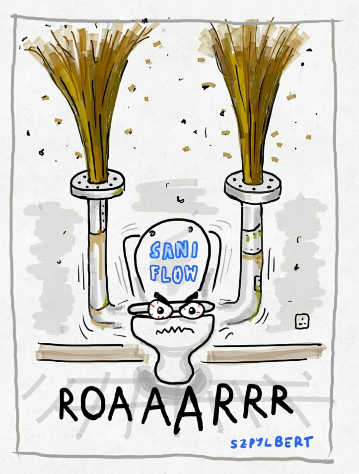 Szpylbert cartoon about saniflo macerators