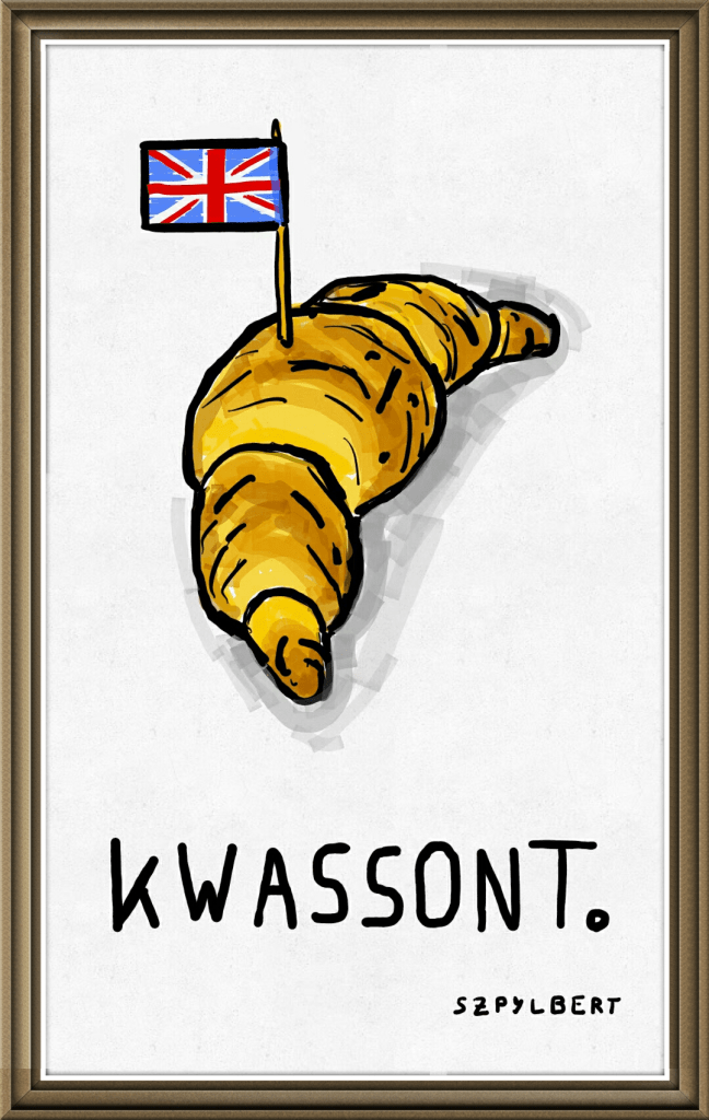Szpylbert cartoon on pronounciation of croissant