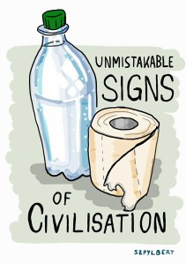 Szpylbert cartoon about water and toilet paper