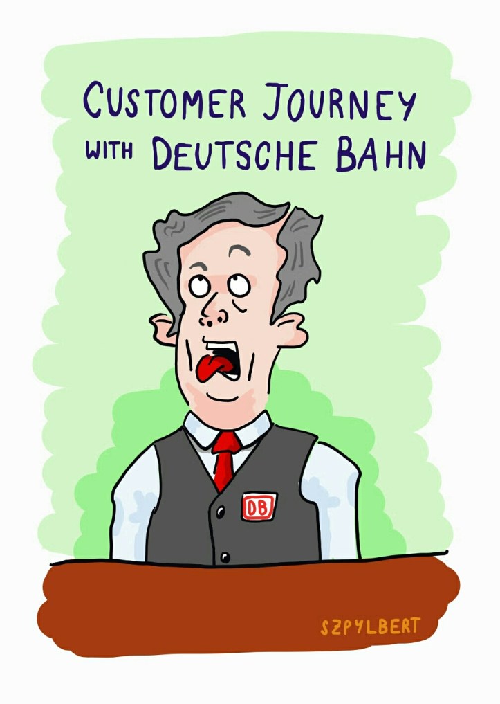 Szpylbert cartoon about customer experience at deutsche bahn