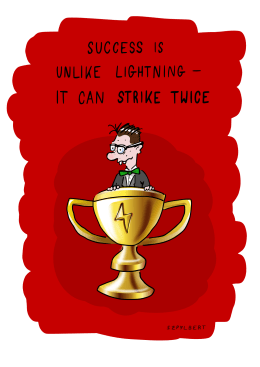 Szpylbert Cartoon about success striking twice