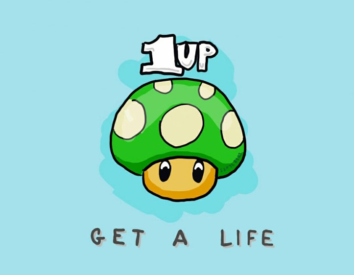 Szpylbert cartoon showing a one up mushroom