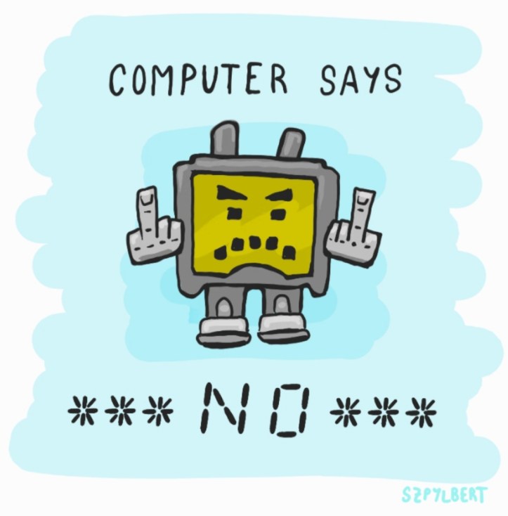 Szpylbert cartoon about a computer saying no